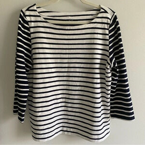 LOFT Striped Coastal Navy and Cream Boatneck 3/4 Sleeve Knit  Sweater Top Size L